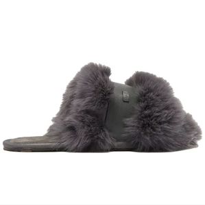 Australia Luxe Collective Slides Muchas Fur Leather Designer in Gray 9 *111